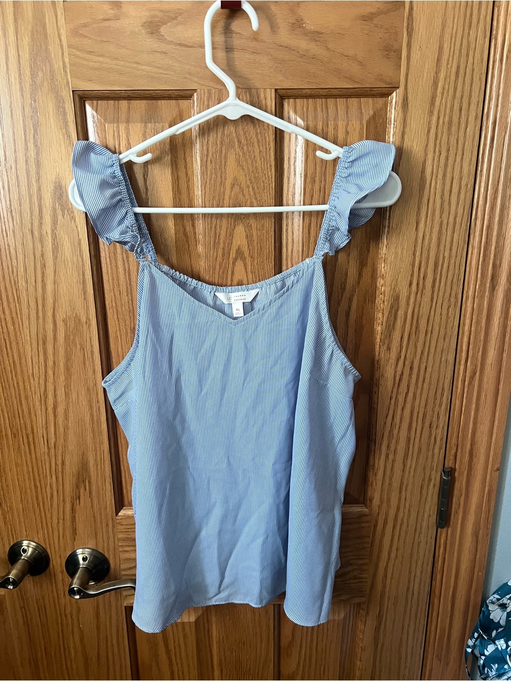 XL LC Blue Ruffle Strap Tank Top - Women